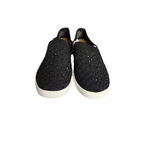 Womens Black Slip On Sneakers Rhinestone Embellished Casual Comfort Shoes